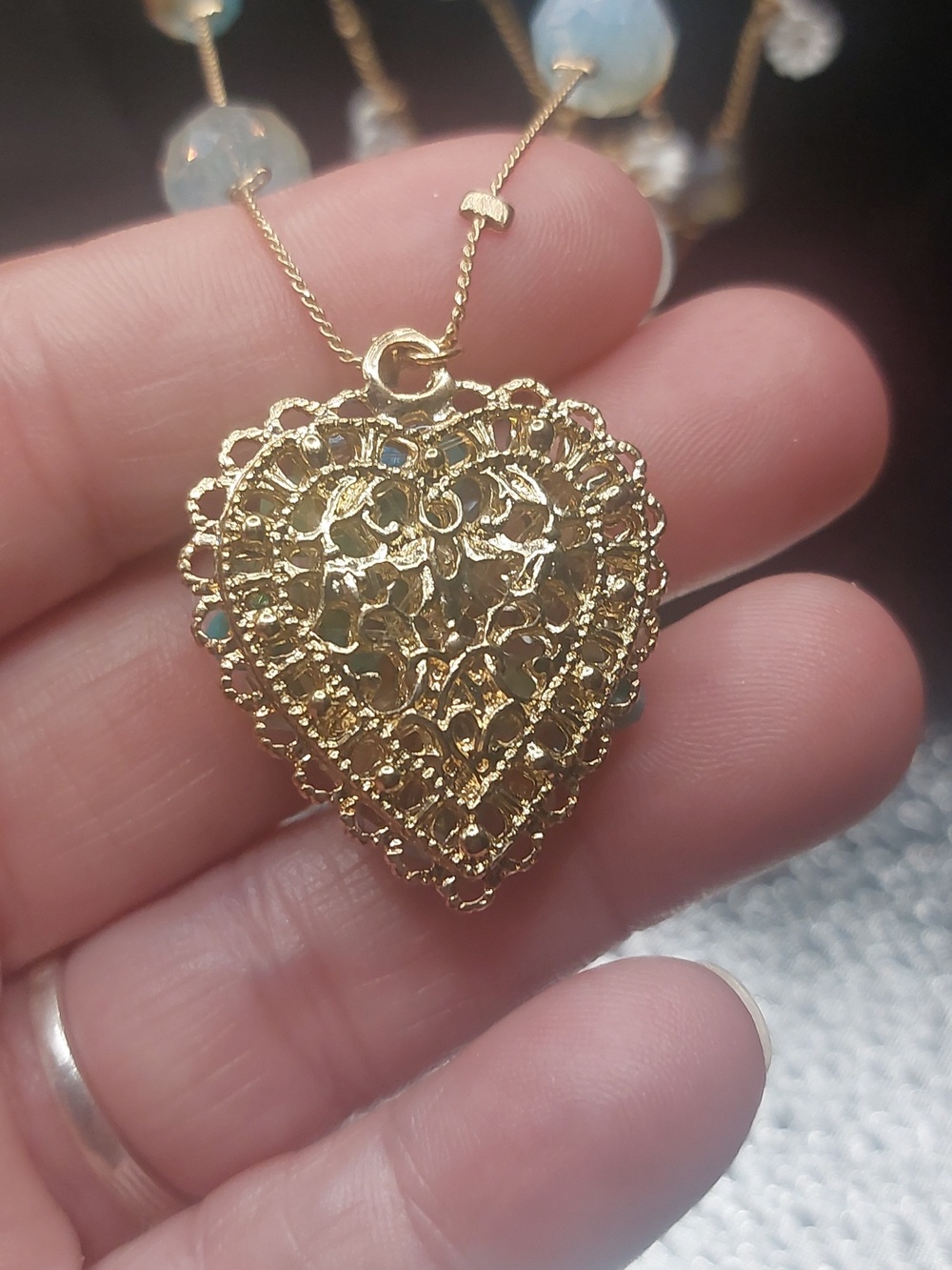 Betsey Johnson Gold Toned Bead And Heart Illusion Three Strand Dainty Necklace - Picture 9 of 14